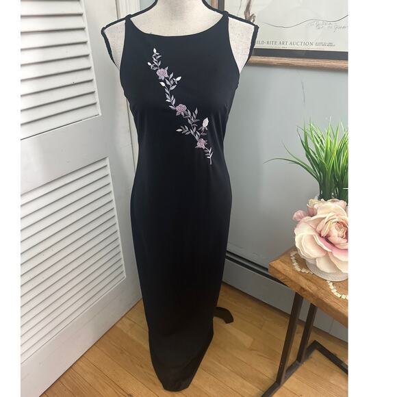 Vintage CITY TRIANGLES Dress Womens 7 Black Maxi Sheath Retro Y2K Vamp Grunge - Picture 1 of 11